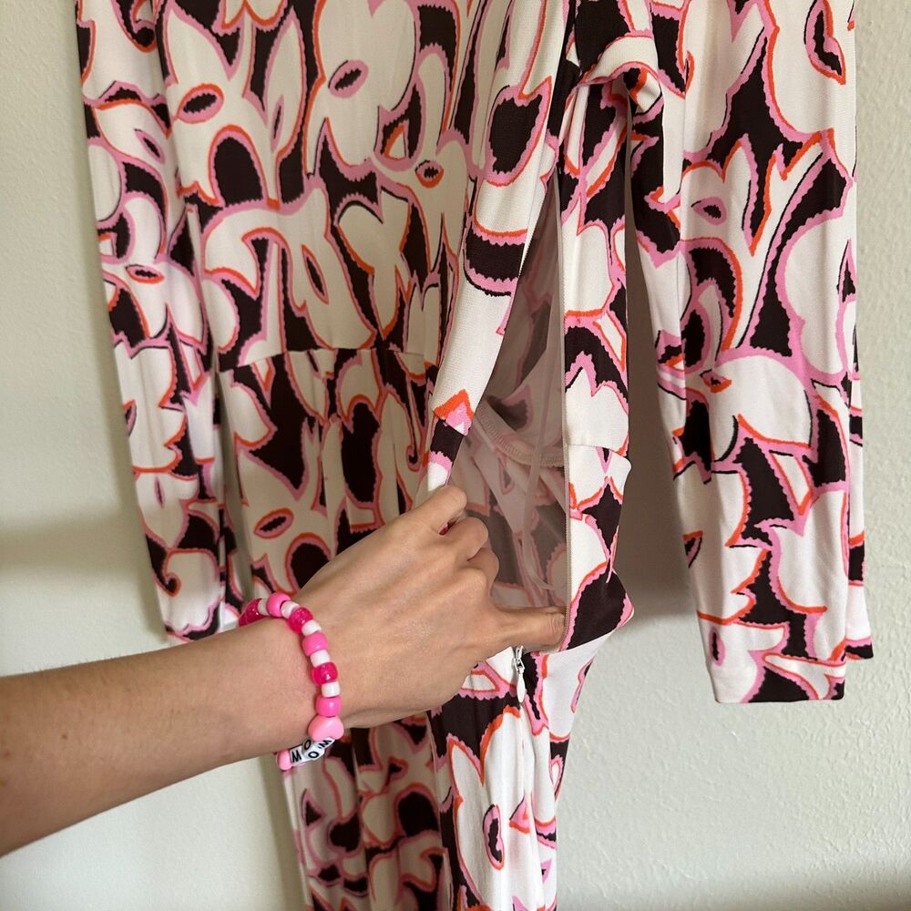 DVF Diane Von Furstenberg Timmy Long Dress in Cypress Cocoa Brown L Resort Retro - Picture 7 of 16
